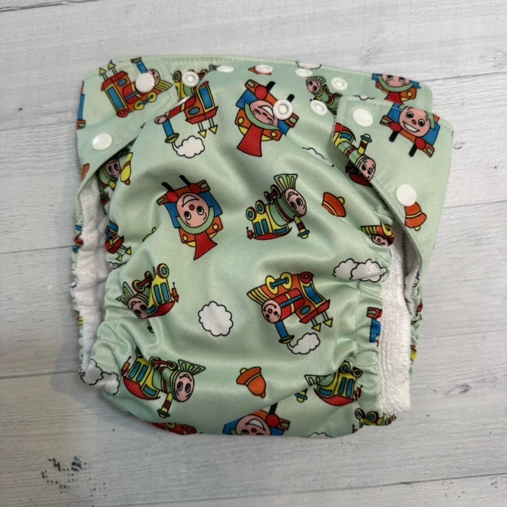 Fuzzibunz toy train print cloth diaper cover and liner‎ size large